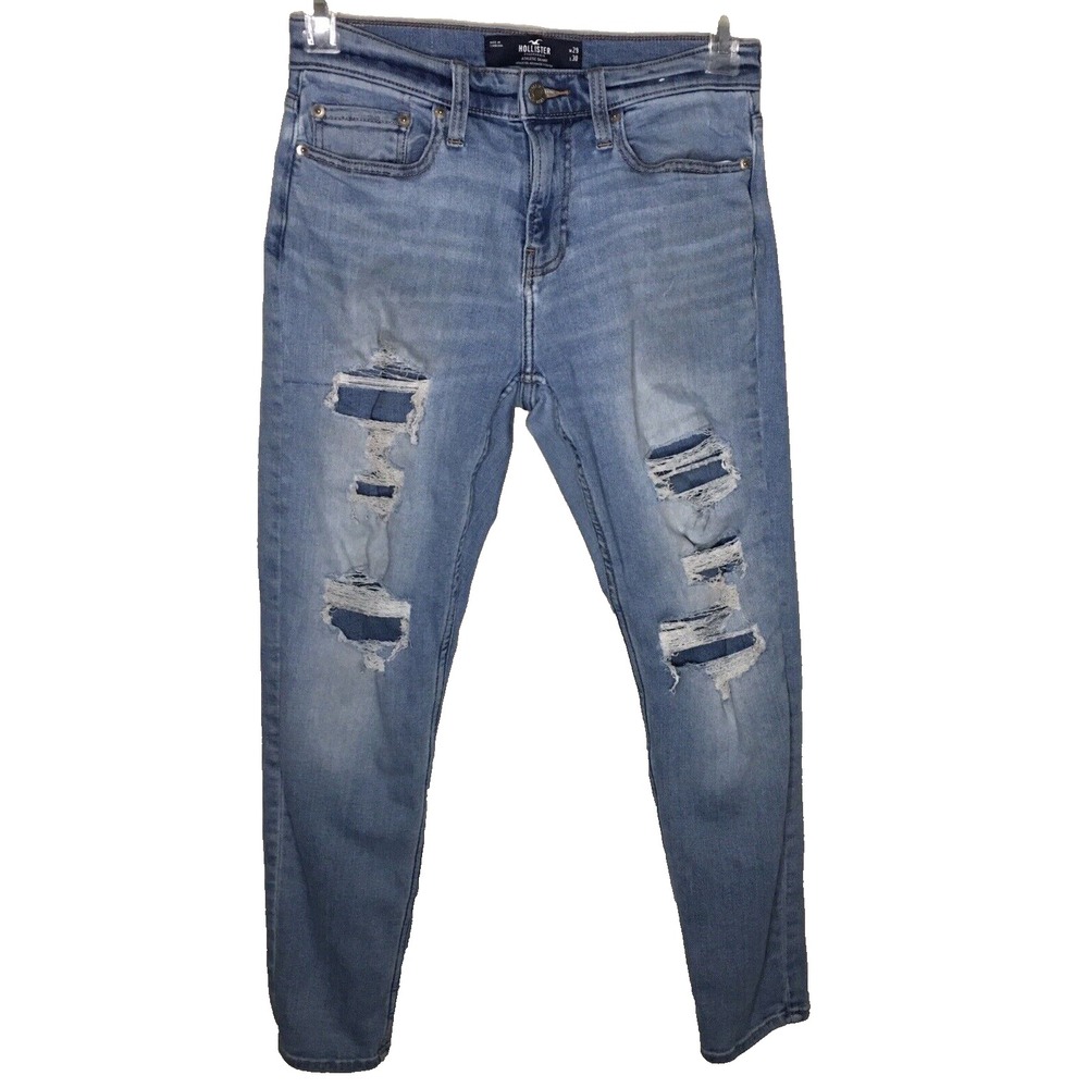 Hollister Mens Athletic Skinny Distressed Light Wash Jeans 29x30 331D2416